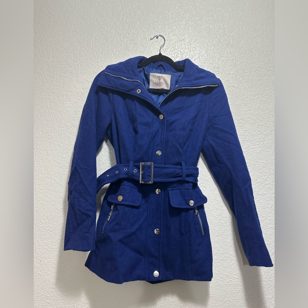 Vintage Y2K Guess Women's Royal Blue Trench Coat - Picture 8 of 9